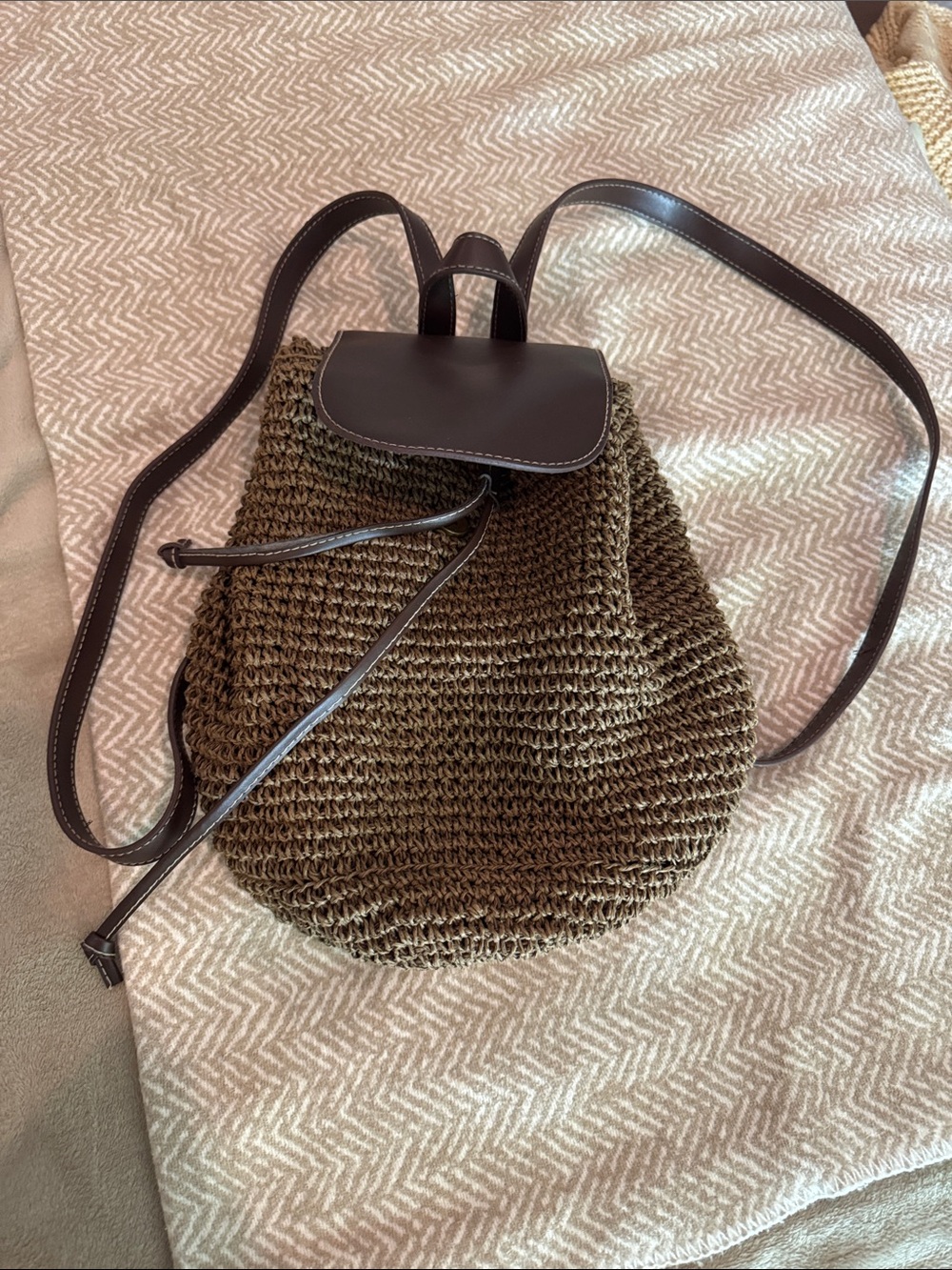 Capelli Brown Woven Backpack with Dark Brown Trim